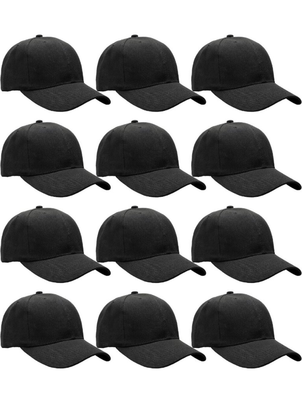 12-Pack Adjustable Baseball Caps | Plain Solid Color Bulk Lot for Customization